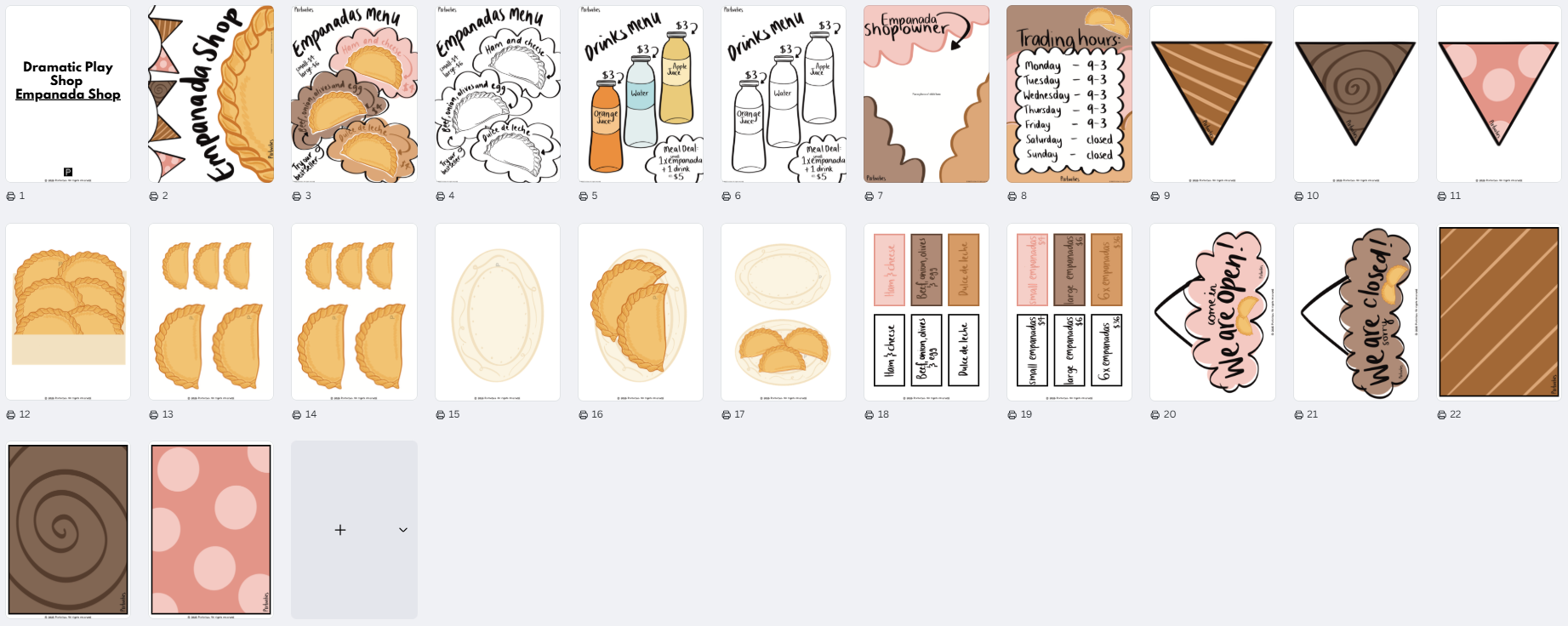 Empanada Shop Dramatic Play Printables