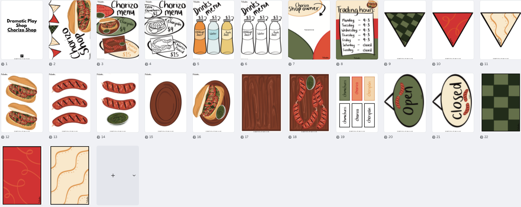 Chorizo Shop Dramatic Play Printables